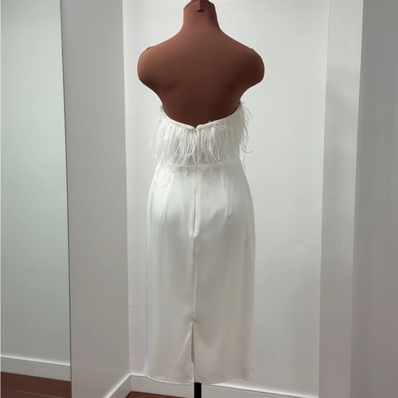Ivory Feather-Trimmed Tea-Length Dress - Picture 2 of 3